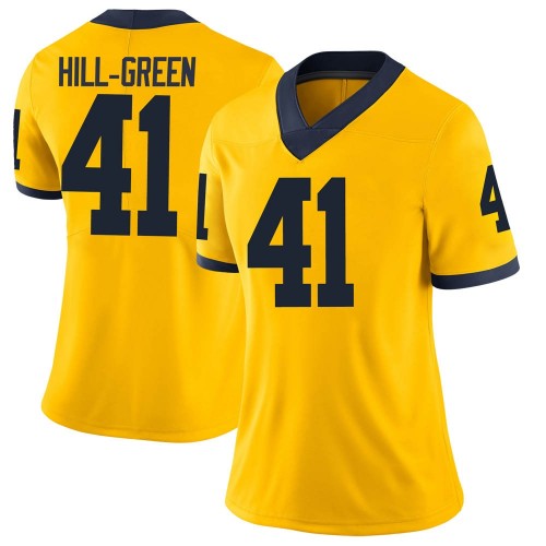 Nikhai Hill-Green Michigan Wolverines Women's NCAA #41 Maize Limited Brand Jordan College Stitched Football Jersey XXQ6854ND